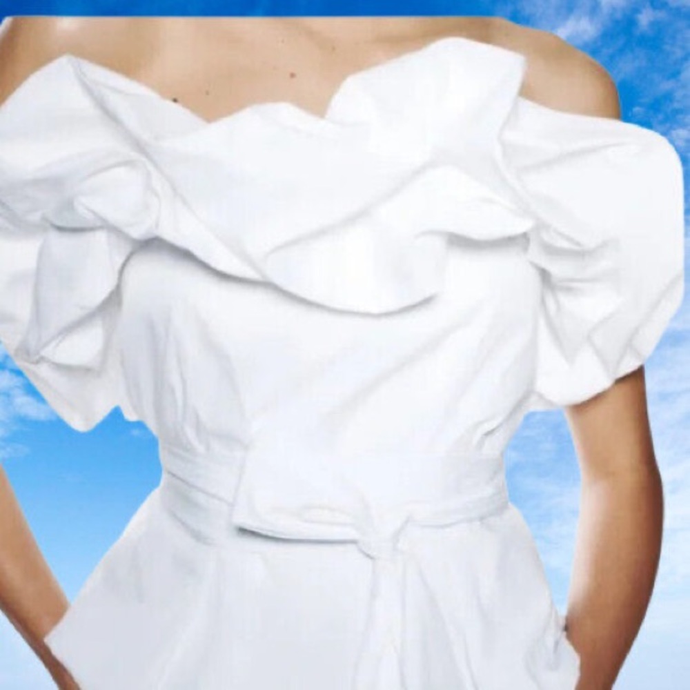 Zara White Voluminous Poplin Top Off Shoulder - Picture 2 of 7